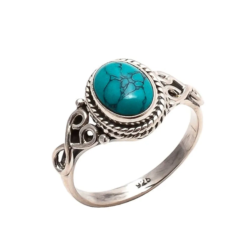 Turquoise Stone Ring 925 Sterling Silver Statement Ring For Women Handmade Rings Gemstone Christmas Promise Ring Size US 6 Gift For Her