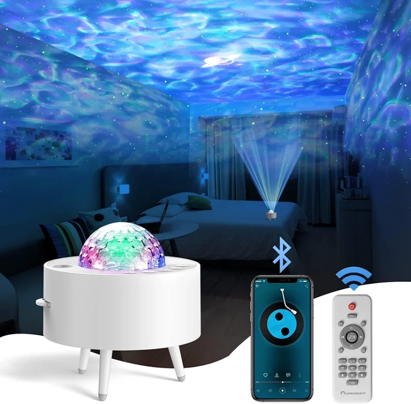 Lumoonosity Ocean Wave Projector – Water Light Projector for Bedroom, Kids Room Decor – Ocean Galaxy Night Light with Speaker - Starry Light with 9 Planet, Star, Water Wave Effect - Amazon.com