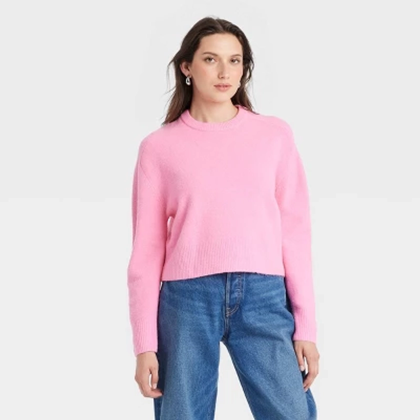 Women's Cozy Knit Crewneck Pullover Sweater - Universal Thread™ Pink M