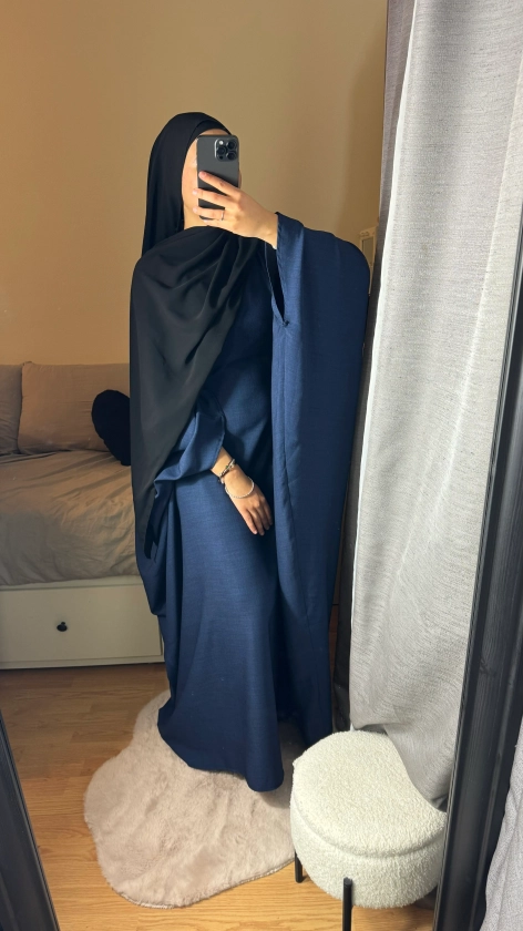 ABAYA FARACHA EFFET LIN - BLEU NUIT Kalannparis