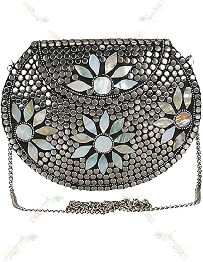 Shakuntala Textiles Bridal Women's Antique Brass Purse Ethnic Handmade Metal Clutch Bag (Color: Silver) : Amazon.in: Fashion