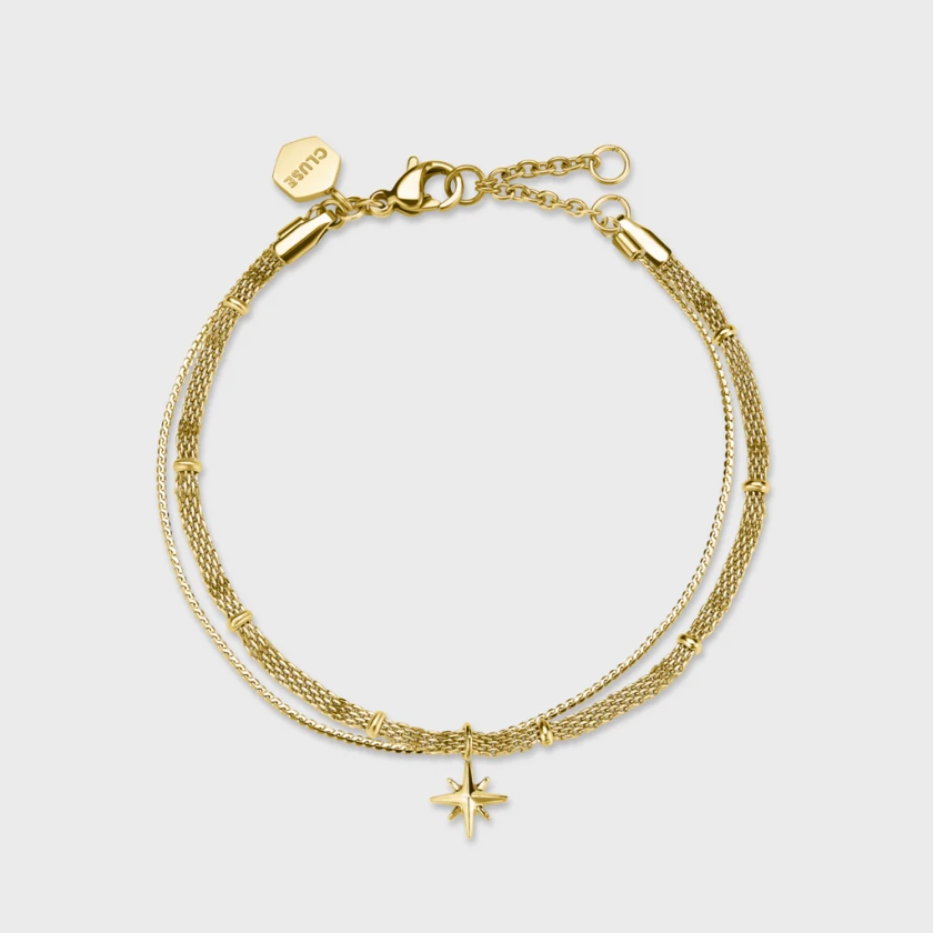 Zoé Bracelet, Double Chain Star, Gold Colour