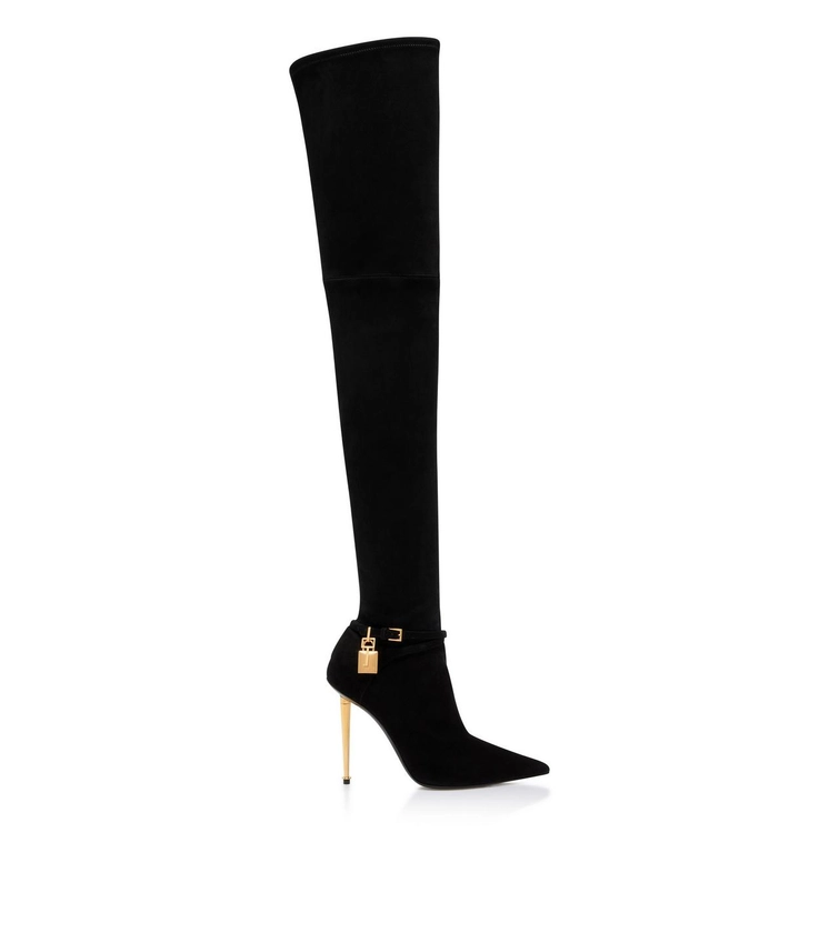 STRETCH SUEDE LEATHER PADLOCK OVER THE KNEE BOOT