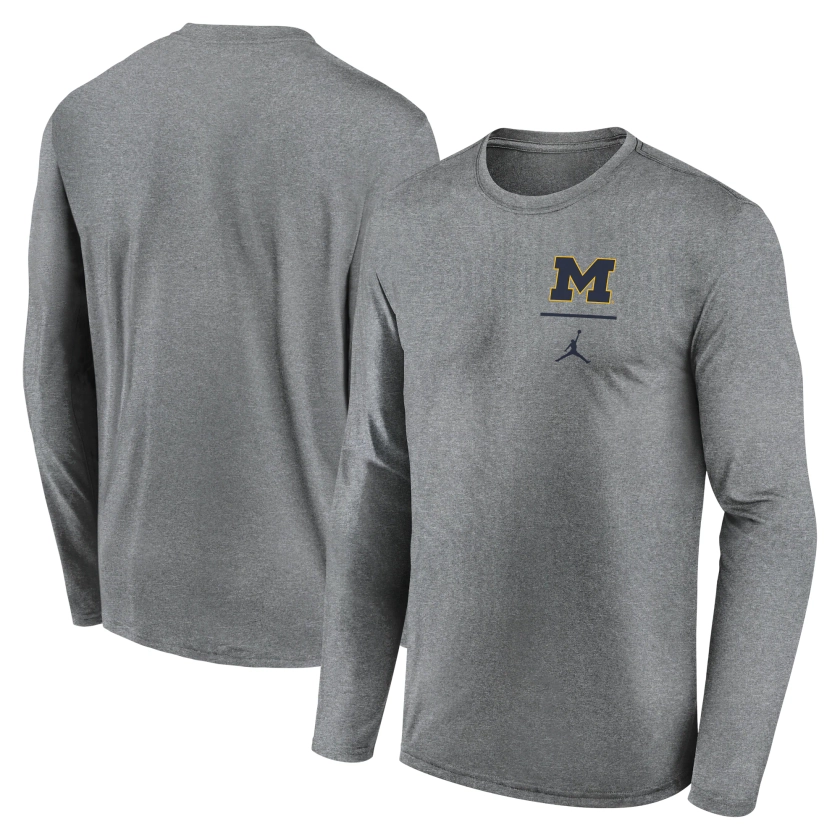 Michigan Wolverines Jordan Brand Primary Stack Legend Long Sleeve T-Shirt - Heather Gray