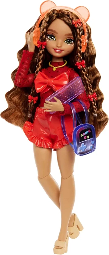 Barbie Poupée et Accessoires Équipe de Rêve Teresa® articulée avec Cheveux Bruns et Barrettes, 10 éléments sur Le thème du Jeu vidéo, HYC23