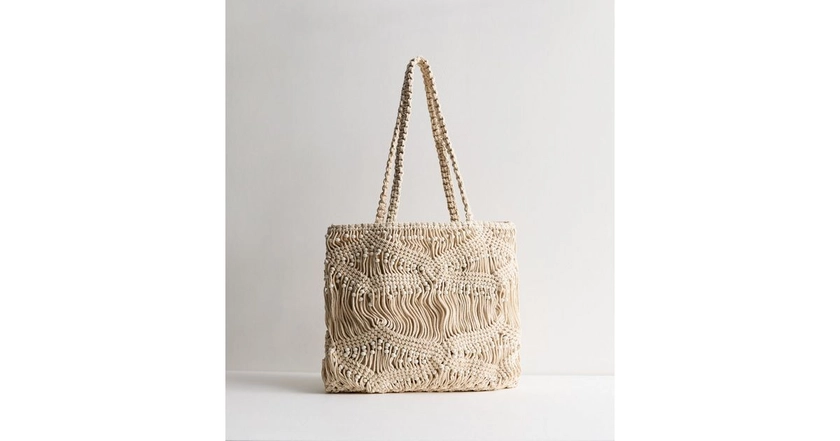 Cream Crochet Slouch Cotton Tote Bag | New Look