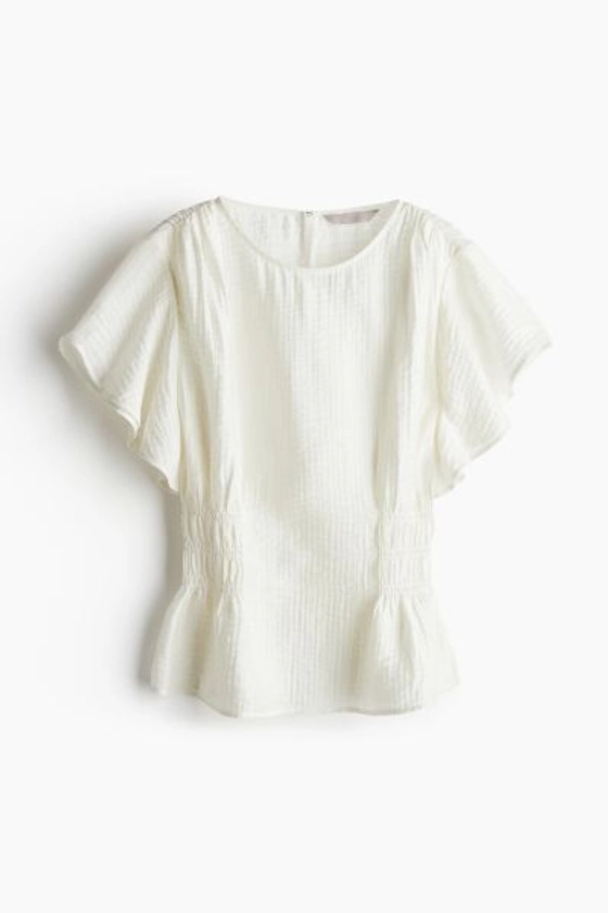 Blouse en tissu texturé - Encolure ronde - Manches courtes - Blanc - FEMME | H&M FR