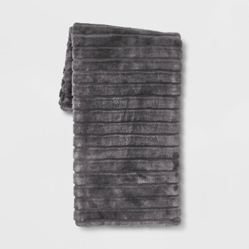 Textured Faux Fur Reversible Throw Blanket Gray - Threshold™