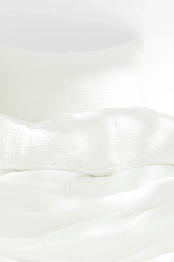 Parure de couette lit simple en mousseline - Blanc - Home All | H&M FR