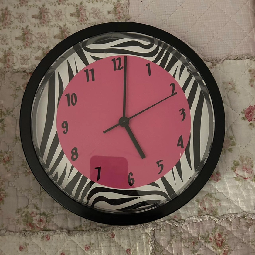 Y2K zebra print and pink clock WORKINGas depicting...