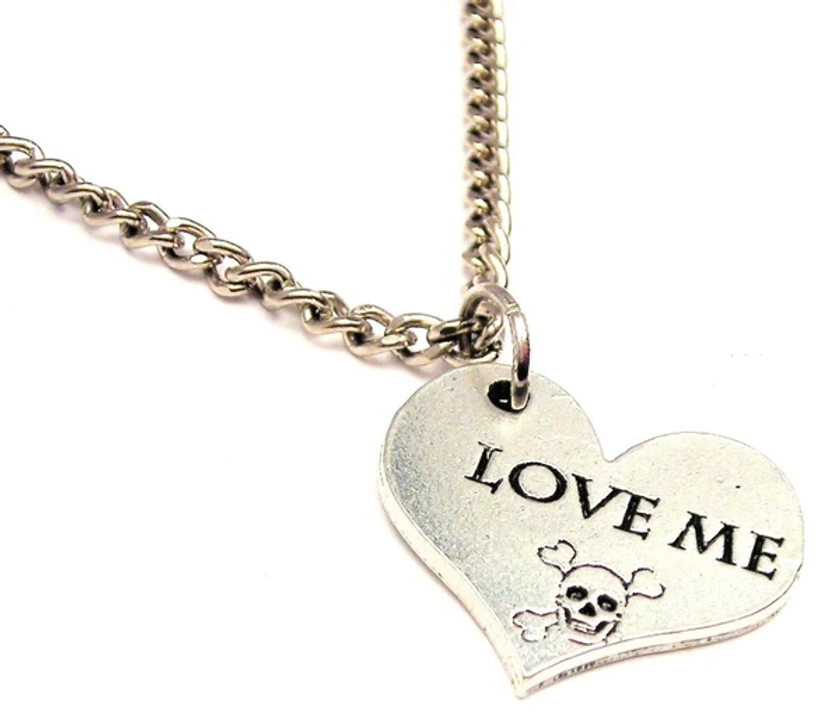 Love Me Skull And Crossbones Single Charm Necklace