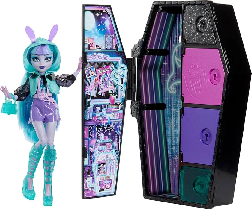 Monster High Doll and Fashion Set, Twyla Doll, Skulltimate Secrets: Neon Frights, Dress-Up Locker with 19+ Surprises