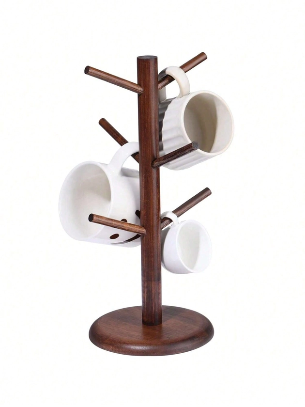 Mug Holder Tree Coffee Cup Holder With 6 Hooks Wooden Mug Tree For Counter 14 Inch Removable Mug Stands(Brown)