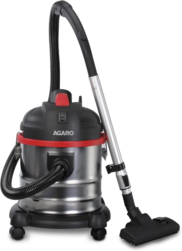 Buy AGARO Ace Wet & Dry Vacuum Cleaner, 1600 Watts, 21.5 kPa Suction Power, 21 litres Tank Capacity, for Home Use, Blower Function, Washable 3L Dust Bag, Stainless Steel Body (Black/Red/Steel) Online at Low Prices in India - Amazon.in