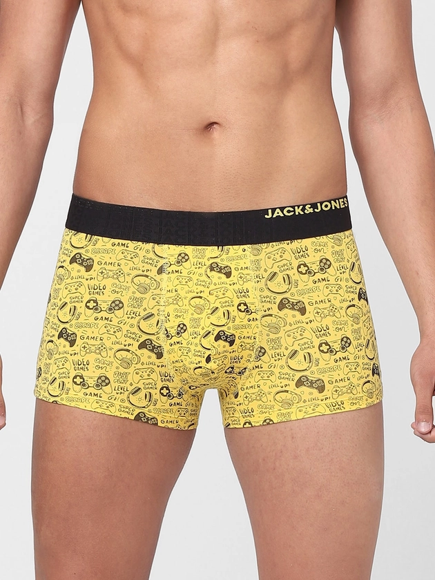 Jack & Jones Men Yellow & Black Printed Cotton Trunk 120252101