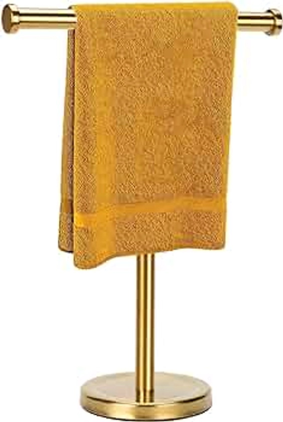 Hand Towel Holder Stand with Heavy Base, Hand Towel Rack for Bathroom (Stainless Steel, Gold Brushed)