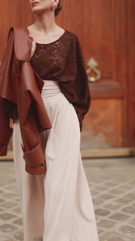 Draped Brown Lace Blouse – Audrey Leighton Paris