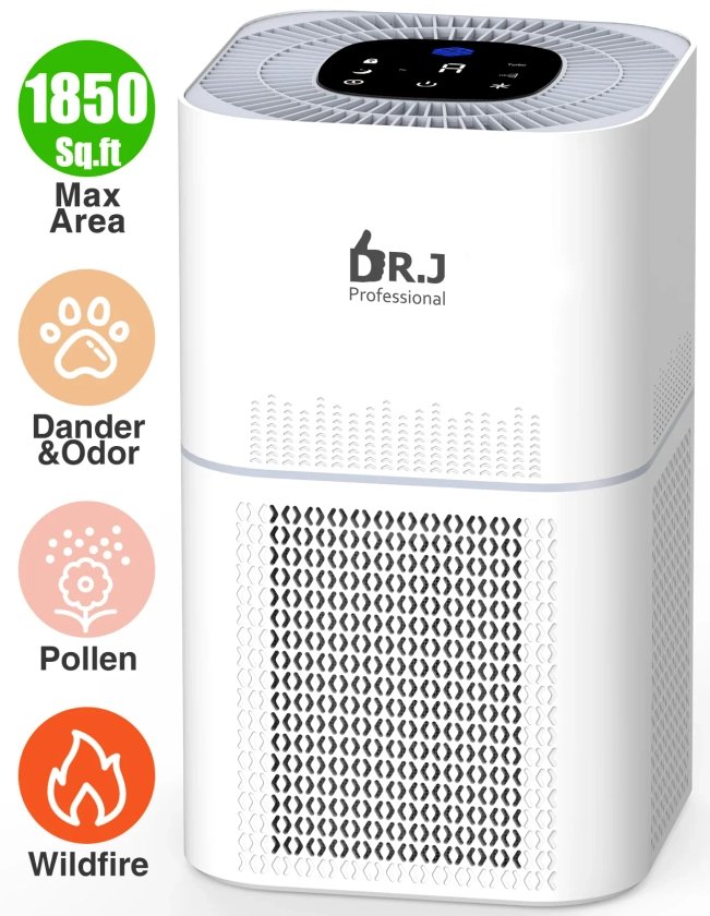DR. J Professional Air Purifiers for Home 1850 Sq.ft, HEPA Air Purifiers for Bedroom, Air Purifiers for Allergies and Asthma, Pollen, Wildfire/Smoke, Pet Dander&Odor, Dust