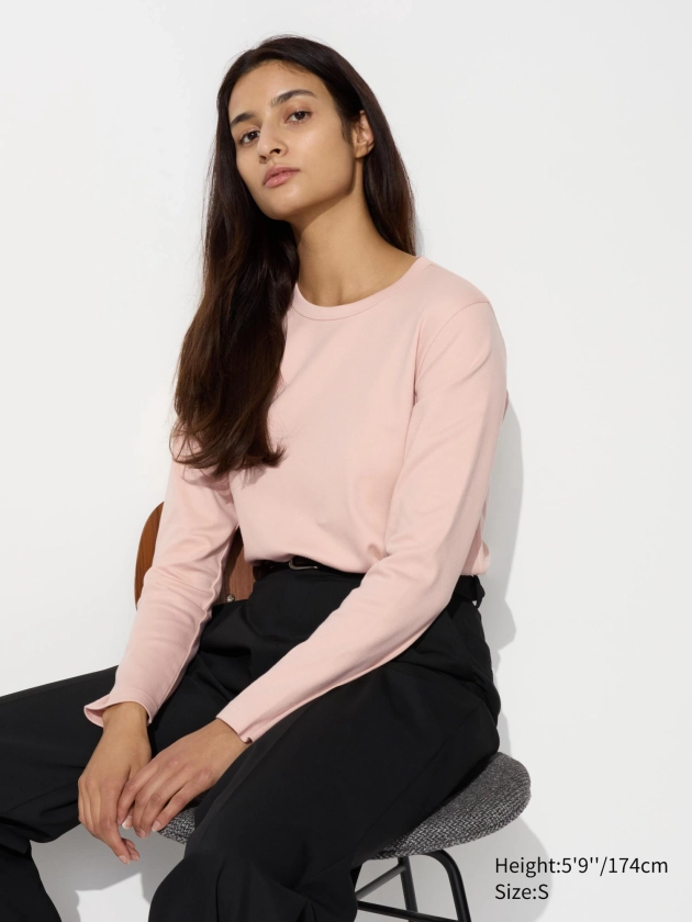 T-Shirt Doux en Coton Stretch Manches Longues pour Femme | UNIQLO FR