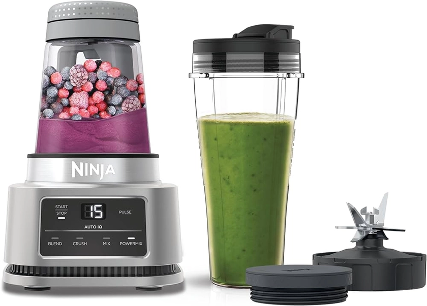 Ninja Foodi Power Nutri Blender 2-en-1, mixe des bols de smoothie et des boissons glacées, programmes automatiques, gobelet de 700 ml et bol de 400 ml avec palette motorisée, 1100 W, argent CB100EU : Amazon.fr: Cuisine et Maison
