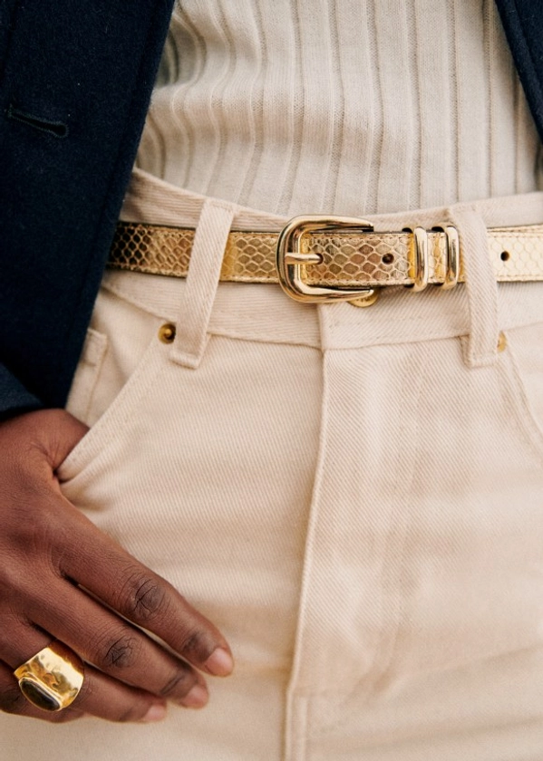 Livie Belt - Embossed gold - Snake-embossed cow hideleather - Sézane