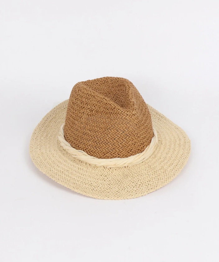 Women`s Natural Twisted Straw Fedora Hat.