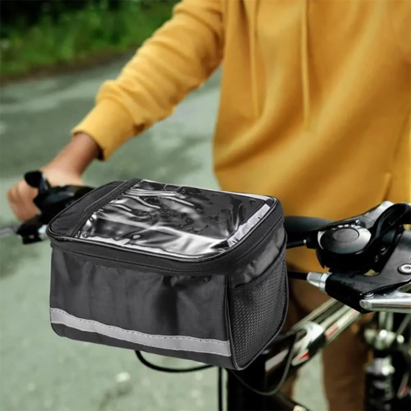 Panier de vélo pliable, grand sac de guidon de vélo, panier de vélo amovible multi-usages, sac de rangement avant avec bande réfléchissante pour faire du shopping, navetteur, animal domestique noir