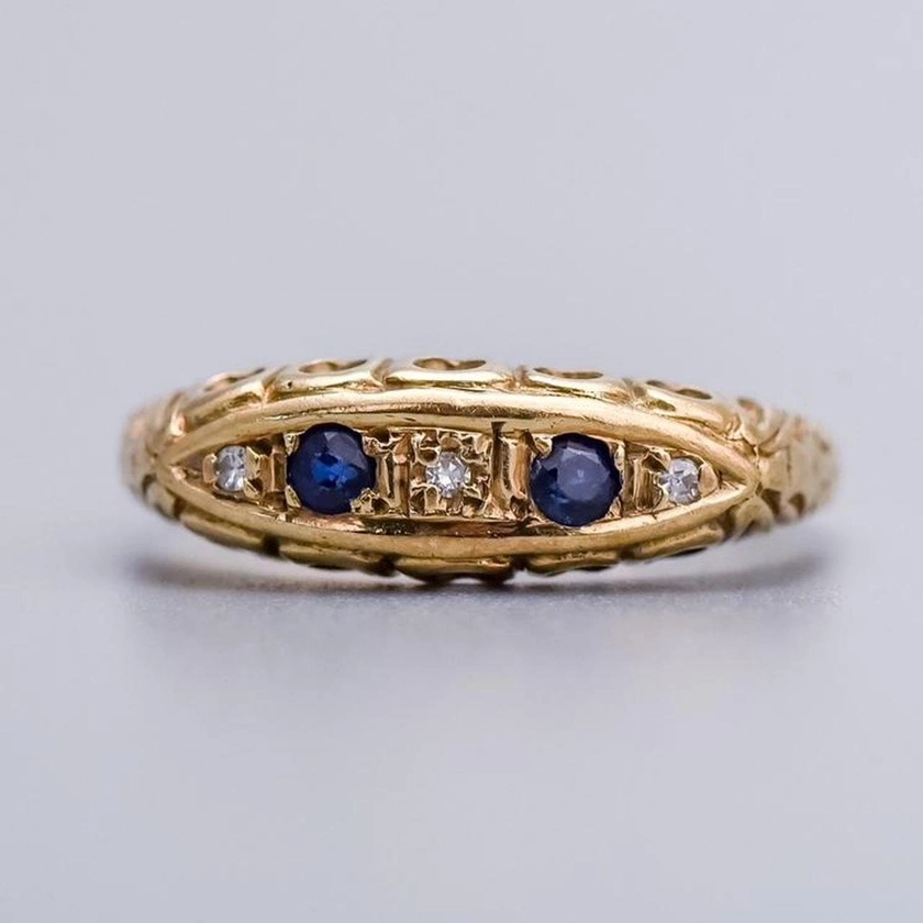 9K Gold Sapphire and Diamond Boat Ring — Don Laurence Jewellery