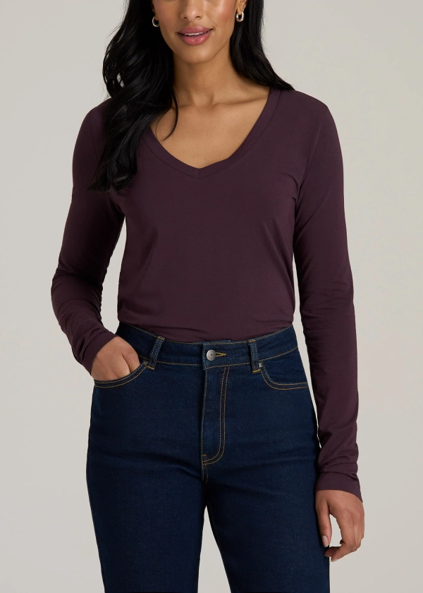 Long Sleeve Scoop V-Neck Tee Shirt for Tall Women | American Tall