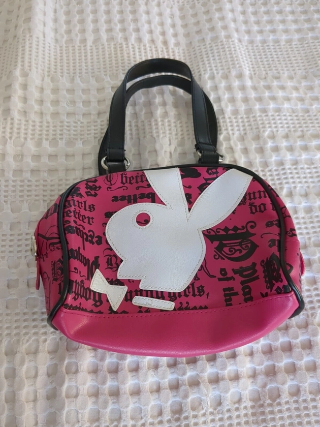 Vtg Y2K Playboy Bunny Hand Bag Pink Black Small