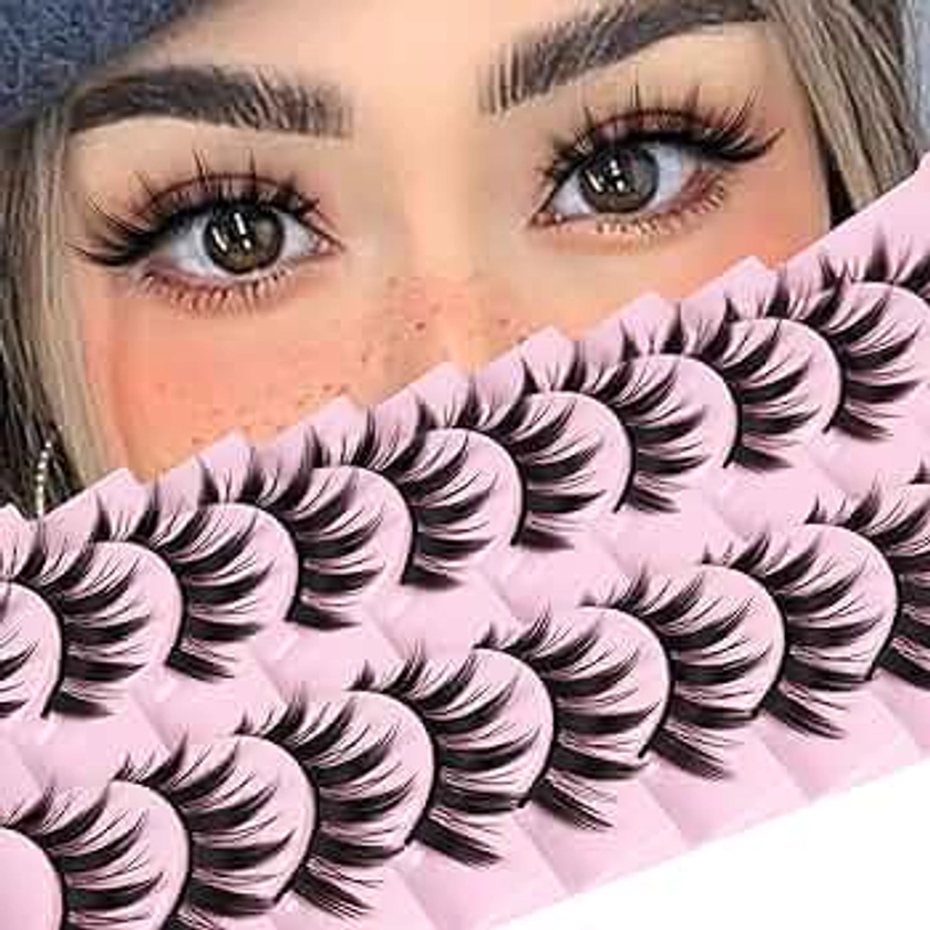 False Eyelashes 10 Pairs Manga Lashes Japanese Style Anime Thick Cosplay Lashes Natural Look 16MM Spiky 8D Wispy Faux Mink Lashes Full Strip Doll Lashes by FANXITON