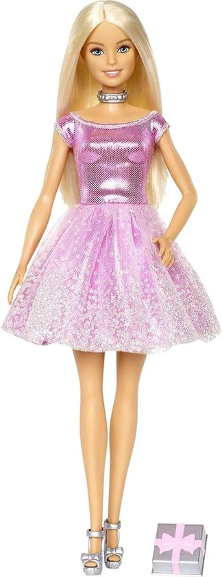Barbie Happy Birthday Doll, Blonde, Wearing Sparkling Pink Party Dress with Present, Gift for 3 to 7 Year Olds, GDJ36 : Amazon.co.uk: Toys & Games