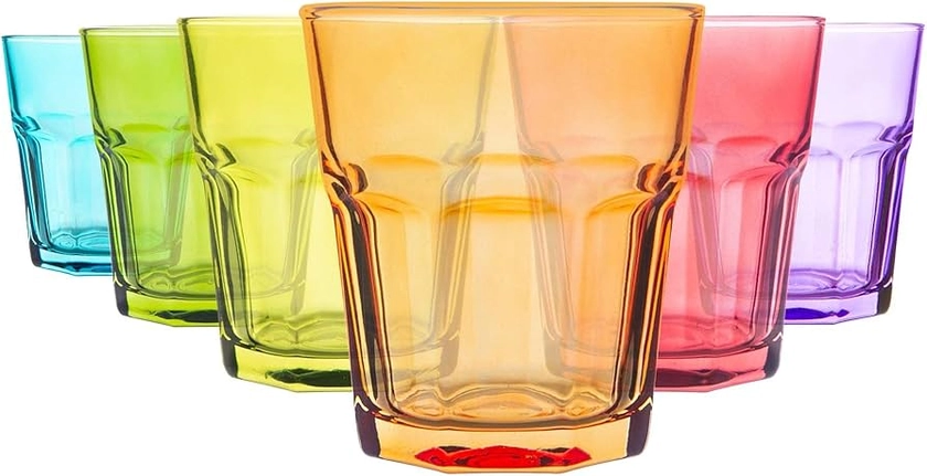 Rink Drink 6 Piece Coloured Water Glasses Set - Vibrant Multicoloured Party Cocktail Drinking Tumblers - 305ml - 6 Colours