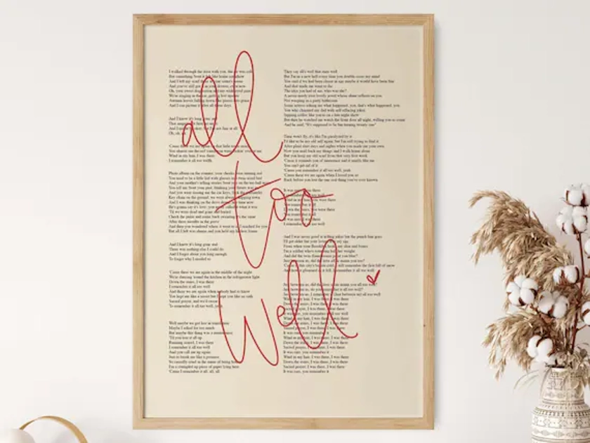 All Too Well Poster, Taylor's Version, 10 Minute Version, Taylor Swiftie merch, All Too Well Lyrics, Taylorswift, Red Album, Wall Decor