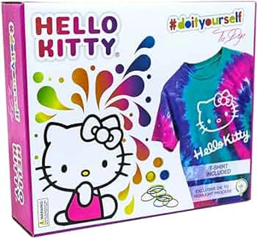 – Hello Kitty - Tie Dye Set - Set Includes with a T-Shirt, 3 Colored Paints, Lining, Gloves and Elastic Bands, Pack of 1 (XS)