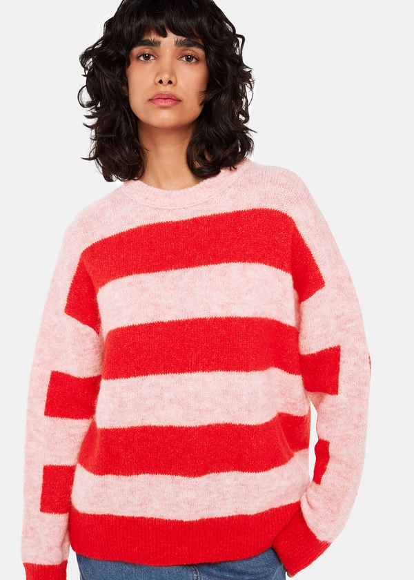 Pink/Multi Stripe Mohair Knit | WHISTLES | 