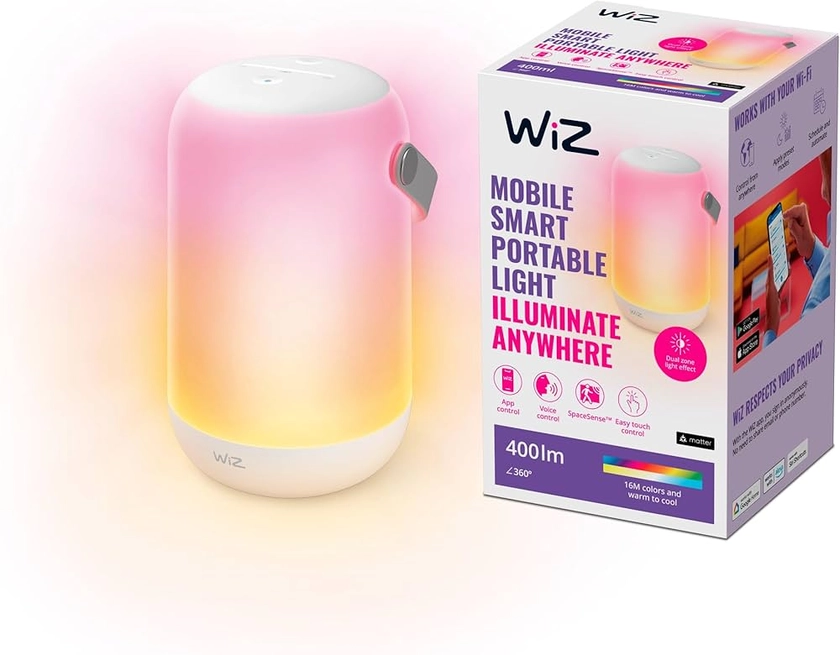 WiZ Luminaire Connecté True Portable, lampe portable Wi-Fi, couleur, fonctionne avec Alexa, Google Assistant et Apple HomeKit