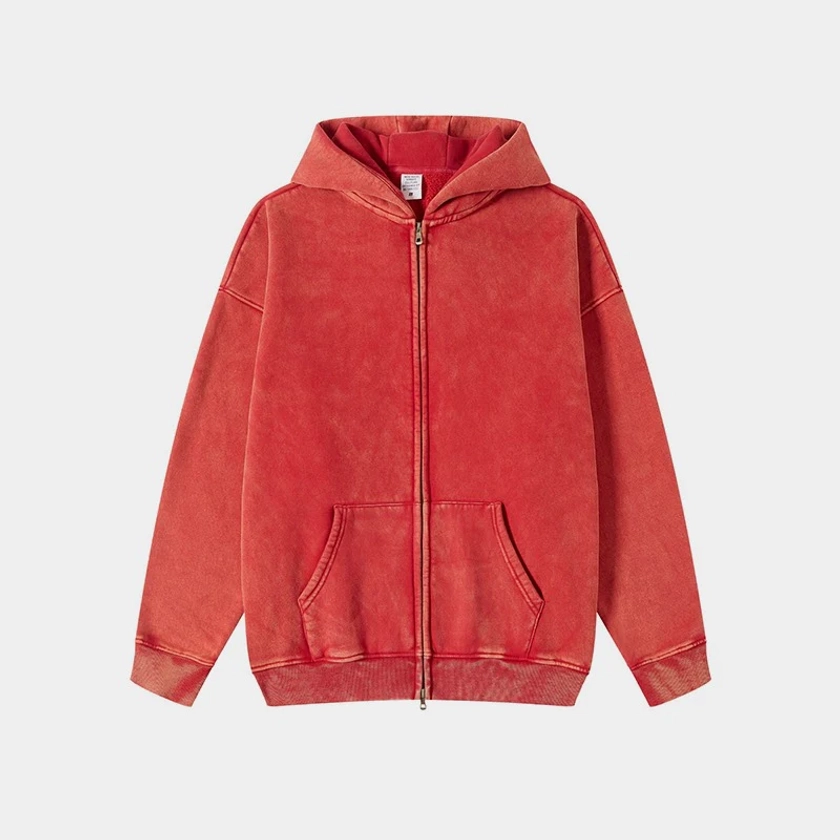 Retro Essence | Washed Oversized Zip-Up Hoodie