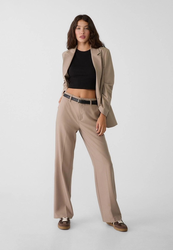 Pantalon fluide droit habillé avec ceinture