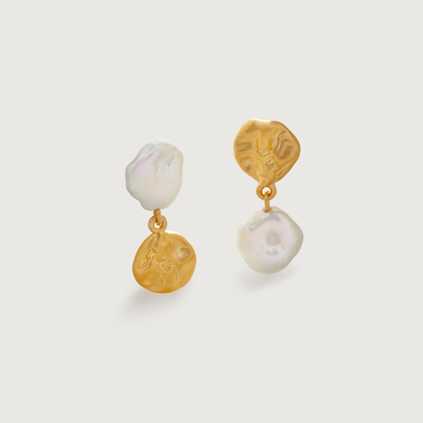 Gold Vermeil Keshi Pearl Stud Drop Earrings - Pearl