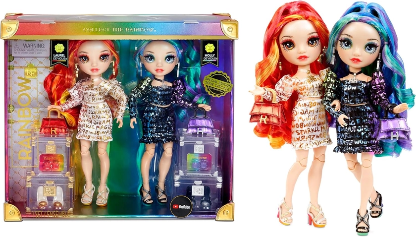 Rainbow High Special Edition Twin pacote com 2 bonecas da moda Laurel Holly De vious roupas met licas de grife multicoloridas presente para crian as e colecionadores brinquedos para crian as de 6 a 8 a 12 anos
