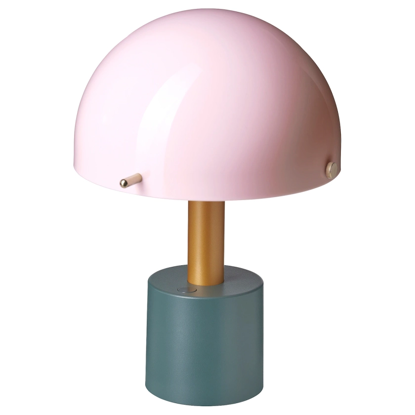 NÖDMAST Llum portàtil LED, de piles - rosa clar/gris fosc-verd 26 cm