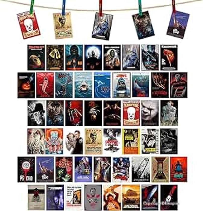 Classic Horror Movie Poster 50 PCS Wall Collage Kit Aesthetic Pictures Collage Small Posters Home Dorm Bedroom Wall Decor for Teens and Young Adults 4 X 6 Inch