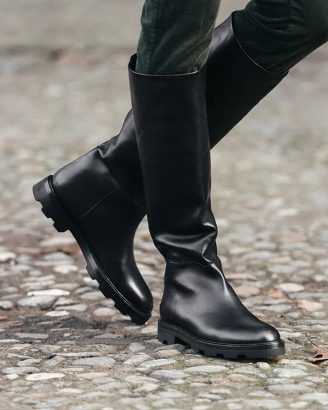 Velasca | Chunky boots noires en cuir lisse, Made in Italy