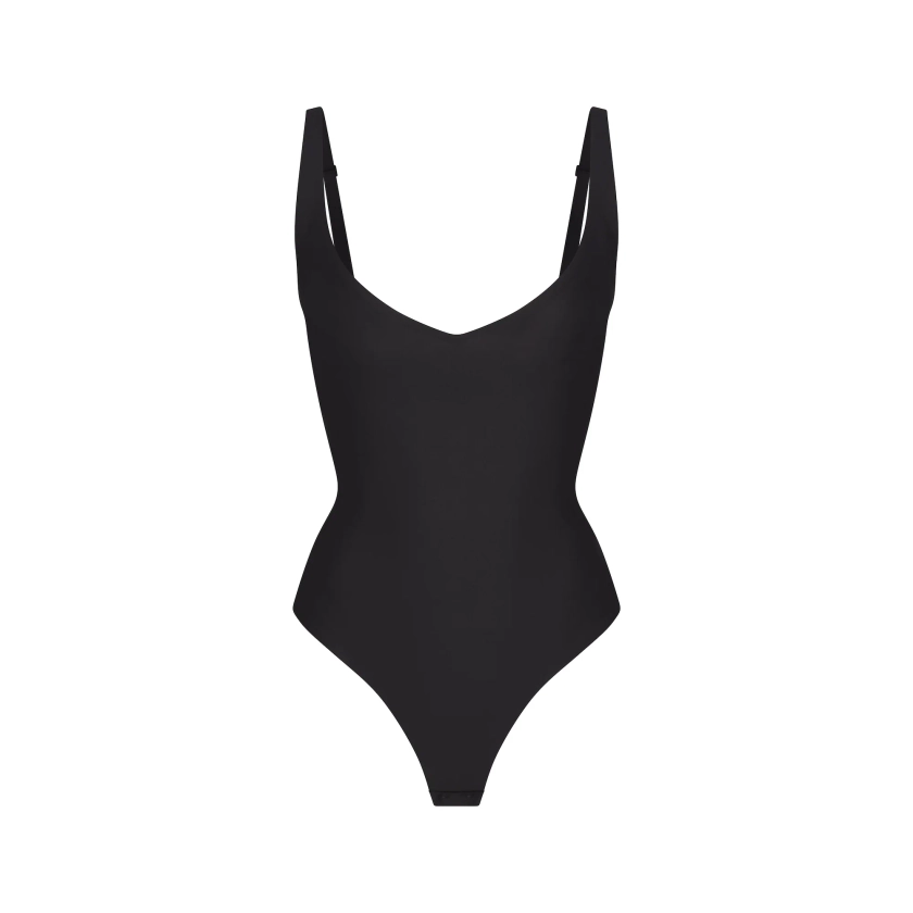 SKIMS BODY CORE SCULPT PLUNGE THONG BODYSUIT | ONYX