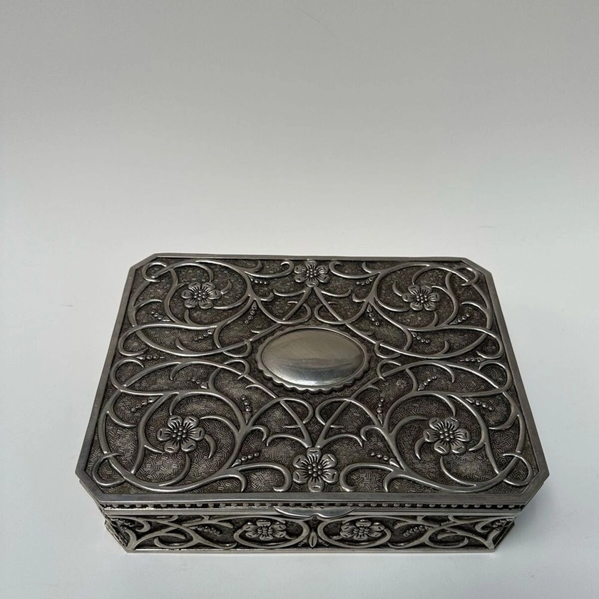 Vintage Sterling Silver Godinger Jewelry Box - Floral Detailed