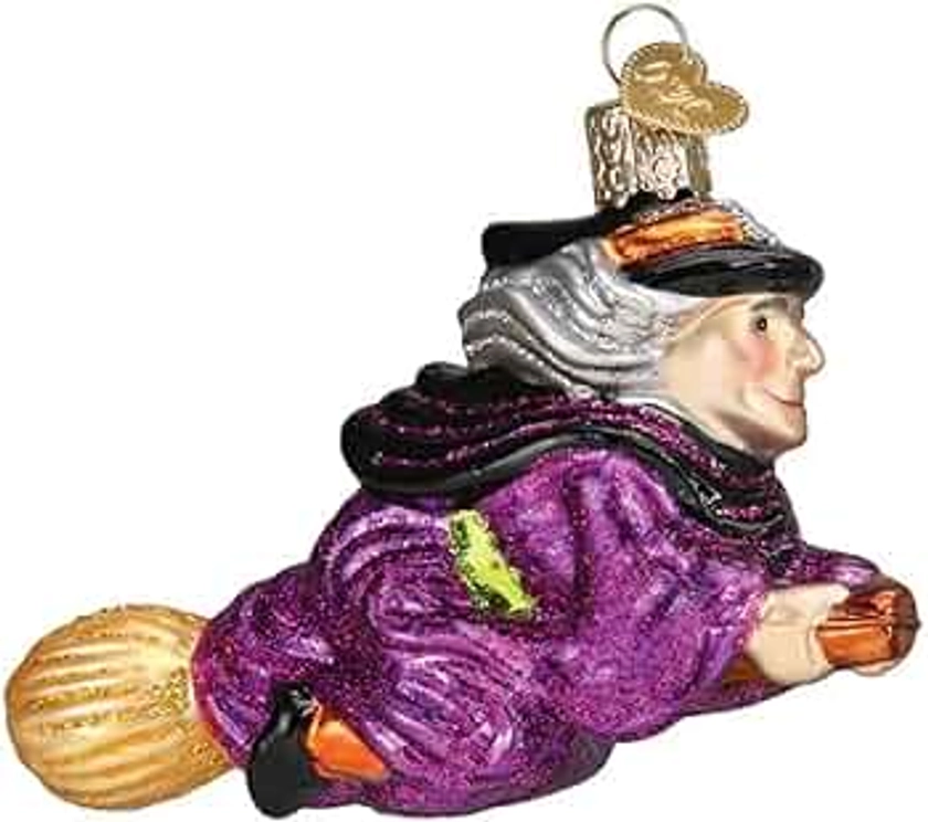 Old World Christmas Witch on Broomstick Glass Ornament Free Box 4.25 inch