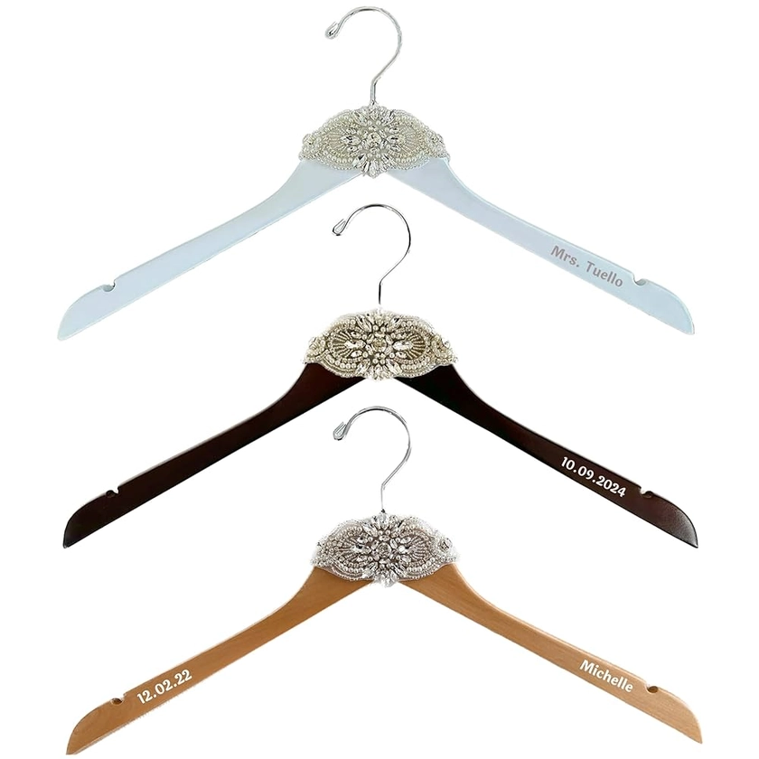 Bride hanger for wedding dress, personalized custom with bridal dress hanger, wood hanger gift for maid of honor, bridesmaid, graduation dresses white, brown and dark walnut hangers