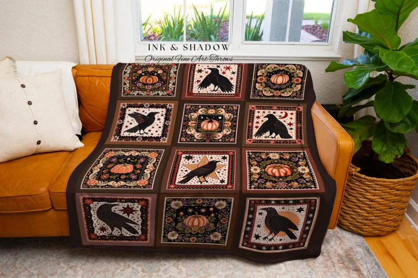 Retro Crow Pumpkin Farmhouse Throw Cottagecore Witch Decor Vintage Aesthetic Witchy Tapestry Blanket Fall Vibes Maximalist Unique Gift - Etsy UK