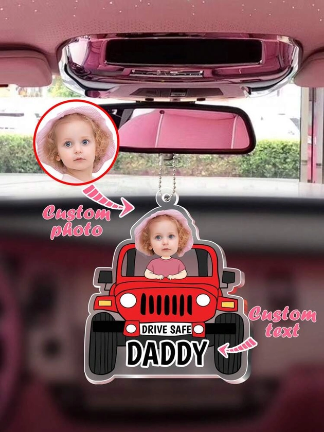 1 chaveiro personalizado com foto de carro para o pai, Drive Safe Daddy personalizado com foto de bebê em acrílico para pendurar no carro, decoração de chaveiro de carro personalizado, presente para papai e avô, purificador de ar personalizado com foto, lembrança de foto personalizada para carro, chaveiro de motorista novo para presentes de papai, enfeite de balançar a cabeça, boneco de rosto personalizado, presente amoroso para o pai, presente de dia dos pais para novo pai e marido, presente de Ação de Graças, decorações de Halloween, acessórios de carro para homens, presente de aniversário.